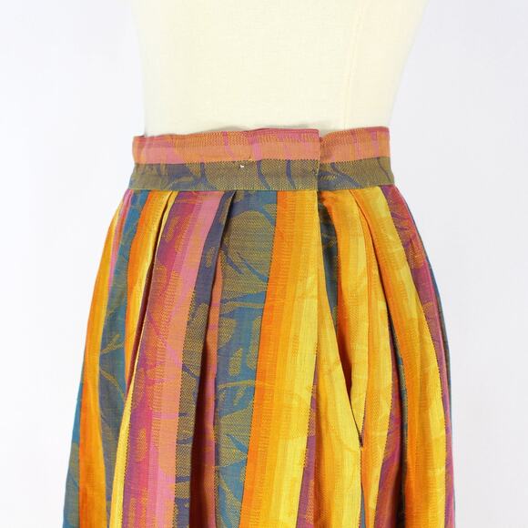Christian Dior VTG Colorful Pleated Skirt Multicolor Leaf Stripe Pattern Midi XS - Picture 3 of 6
